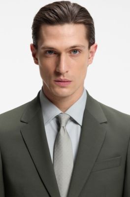 Two-piece slim-fit suit in stretch virgin wool, Green