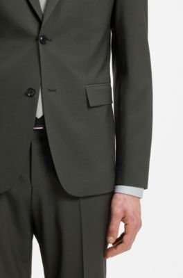 Two-piece slim-fit suit in stretch virgin wool, Green