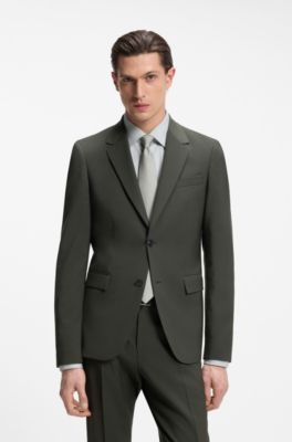 Two-piece slim-fit suit in stretch virgin wool, Green