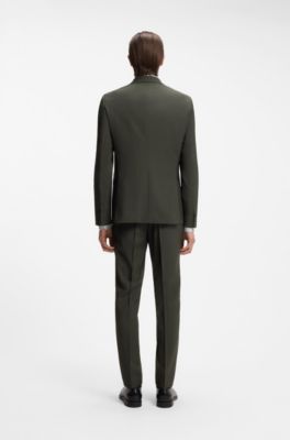 Two-piece slim-fit suit in stretch virgin wool, Green