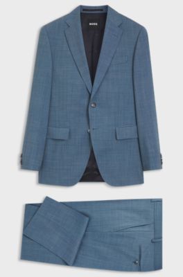 Three-piece regular-fit suit in patterned virgin wool, Light Blue