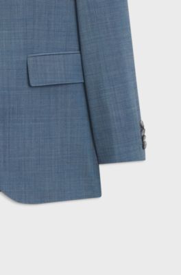 Three-piece regular-fit suit in patterned virgin wool, Light Blue