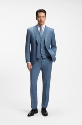 Three-piece regular-fit suit in patterned virgin wool, Light Blue