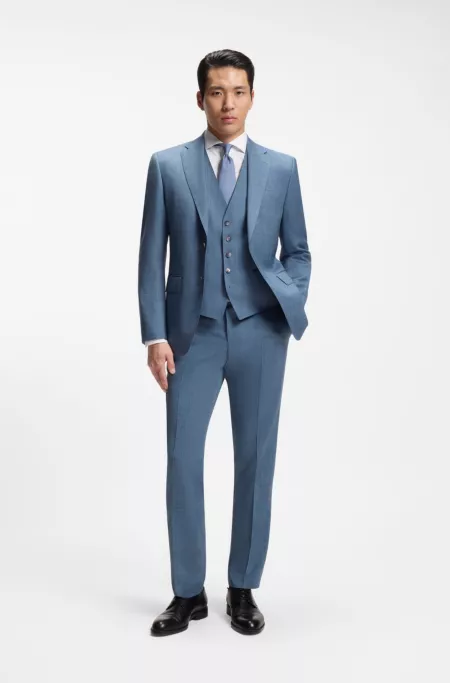 Traje regular fit con chaleco en lana virgen con motivo