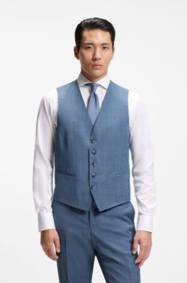 Three-piece regular-fit suit in patterned virgin wool, Light Blue