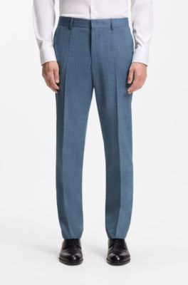 Three-piece regular-fit suit in patterned virgin wool, Light Blue