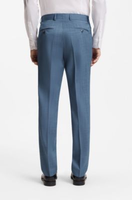 Three-piece regular-fit suit in patterned virgin wool, Light Blue