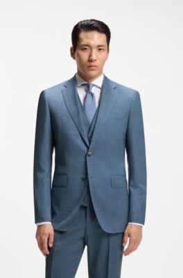 Three-piece regular-fit suit in patterned virgin wool, Light Blue