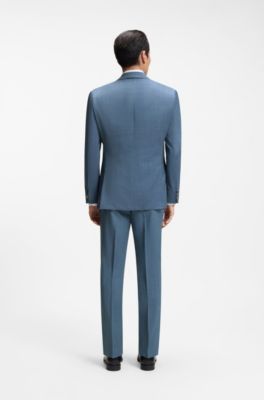 Three-piece regular-fit suit in patterned virgin wool, Light Blue