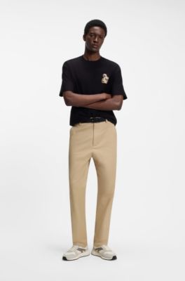 Chino slim fit in twill di cotone mercerizzato ed elasticizzato, Beige