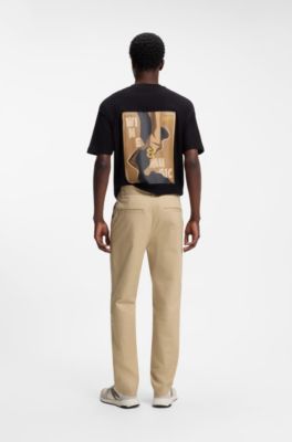 Chino slim fit in twill di cotone mercerizzato ed elasticizzato, Beige