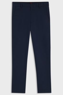 Slim-fit chinos in mercerised stretch-cotton twill, Dark Blue