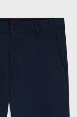 Slim-fit chinos in mercerised stretch-cotton twill, Dark Blue