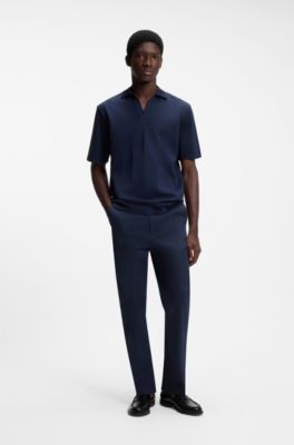 Slim-fit chinos in mercerised stretch-cotton twill, Dark Blue