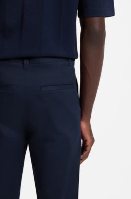 Slim-fit chinos in mercerised stretch-cotton twill, Dark Blue