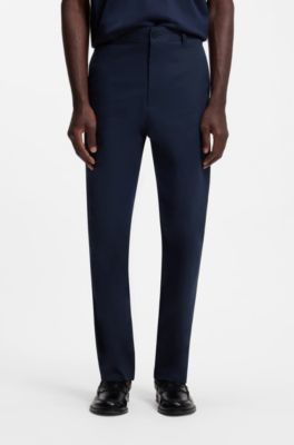 Slim-fit chinos in mercerised stretch-cotton twill, Dark Blue