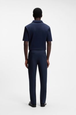 Slim-fit chinos in mercerised stretch-cotton twill, Dark Blue