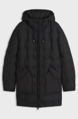 Hooded puffer coat with patch pockets, Black