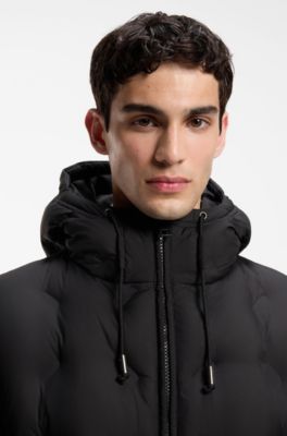 Hooded puffer coat with patch pockets, Black