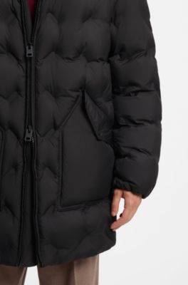 Hooded puffer coat with patch pockets, Black