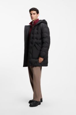 Hooded puffer coat with patch pockets, Black
