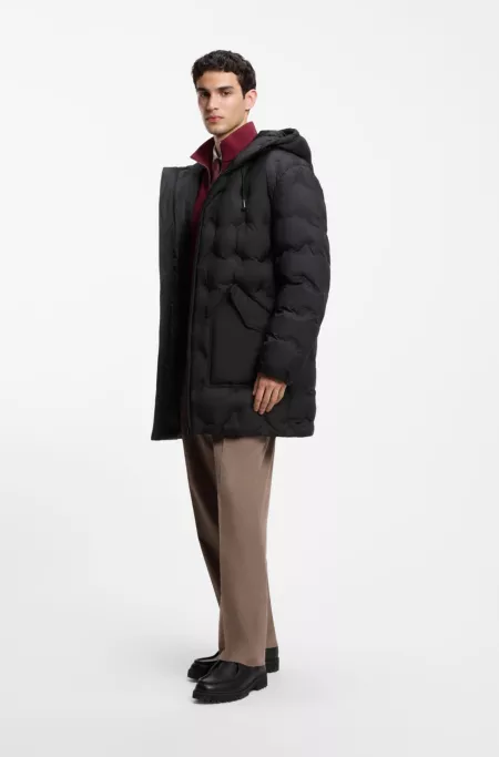 Manteau matelassé à capuche avec poches plaquées