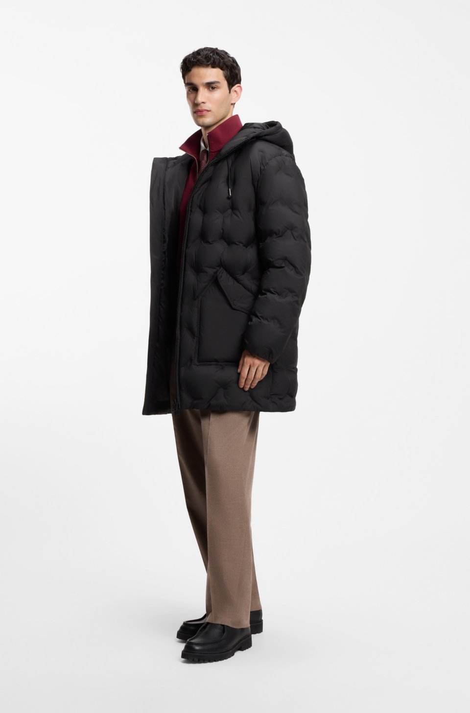 Hooded puffer coat with patch pockets