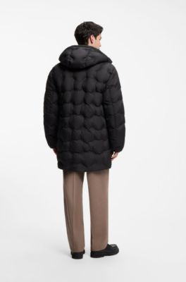 Hooded puffer coat with patch pockets, Black