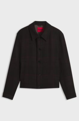 Wool-blend jacket with all-over check pattern, Brown