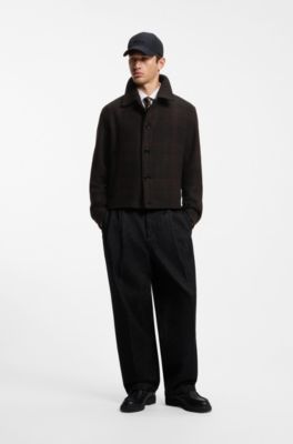 Wool-blend jacket with all-over check pattern, Brown