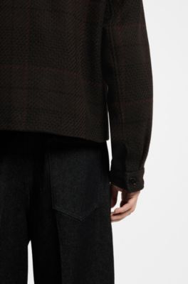 Wool-blend jacket with all-over check pattern, Brown