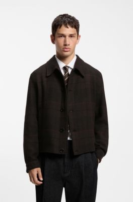 Wool-blend jacket with all-over check pattern, Brown
