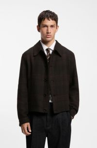 Wool-blend jacket with all-over check pattern, Brown