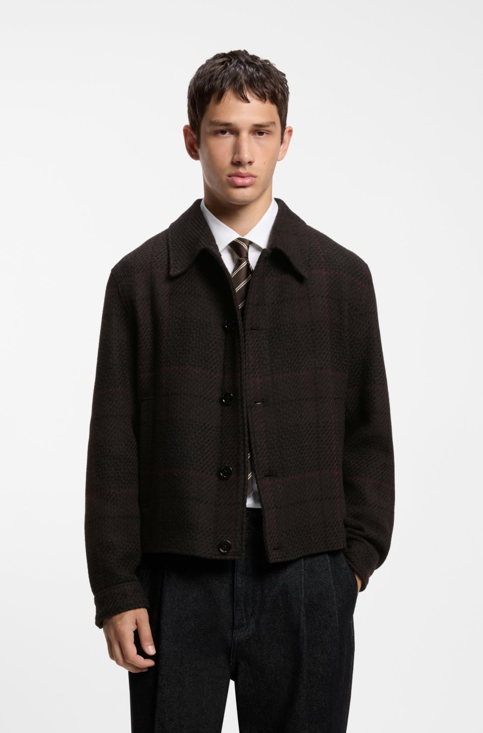 Wool-blend jacket with all-over check pattern