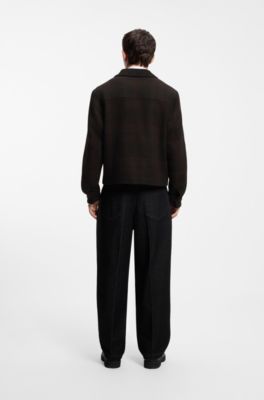 Wool-blend jacket with all-over check pattern, Brown