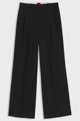 Regular-fit wide-leg trousers with double pleats, Black