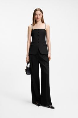 Regular-fit wide-leg trousers with double pleats, Black