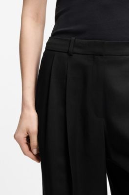 Regular-fit wide-leg trousers with double pleats, Black