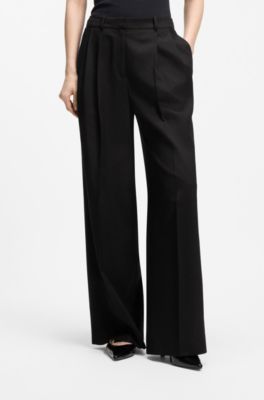Regular-fit wide-leg trousers with double pleats, Black