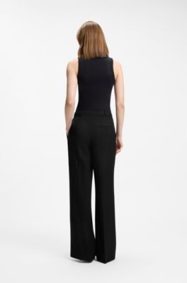 Regular-fit wide-leg trousers with double pleats, Black