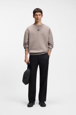 Pantaloni straight fit in cotone elasticizzato mercerizzato, Nero