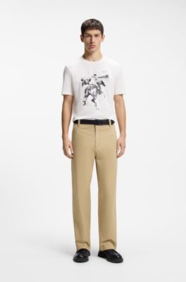 Straight-fit trousers in mercerised stretch cotton, Beige