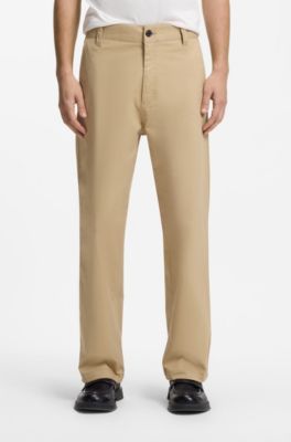 Straight-fit trousers in mercerised stretch cotton, Beige