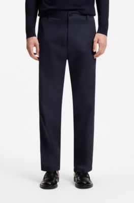 Pantalones straight fit de algod&oacute;n el&aacute;stico mercerizado, Azul oscuro