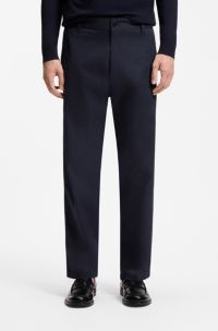 Straight-fit trousers in mercerised stretch cotton, Dark Blue