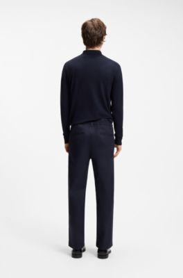 Pantaloni straight fit in cotone elasticizzato mercerizzato, Blu scuro