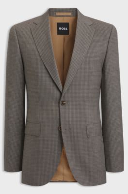 Patterned regular-fit blazer in Italian virgin wool, Beige