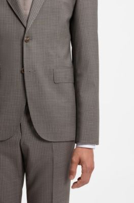 Patterned regular-fit blazer in Italian virgin wool, Beige