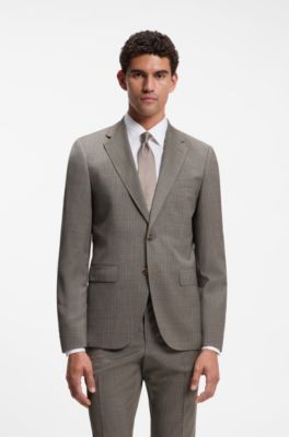 Patterned regular-fit blazer in Italian virgin wool, Beige