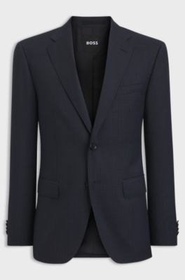 Patterned regular-fit blazer in Italian virgin wool, Dark Blue